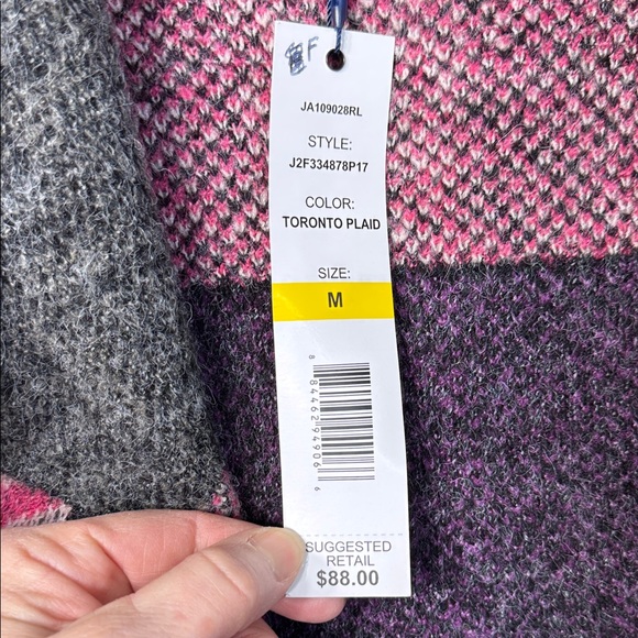 Joseph A Cardigan Pink/Purple/Gray Plaid Duster Length Open Front in Size M  NWT - Picture 10 of 12
